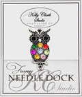 Kelly Clark Studio ~ RAINBOW HORNED OWL Needle Minder, Needle Dock, Canvas Magnet, Needle Garage, Needleminder