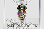 Kelly Clark Studio ~ RAINBOW HORNED OWL Needle Minder, Needle Dock, Canvas Magnet, Needle Garage, Needleminder