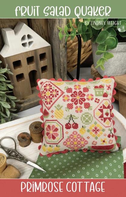 PRIMROSE COTTAGE STITCHES "Fruit Salad Quaker" Counted Cross Stitch Pattern, Pattern Only