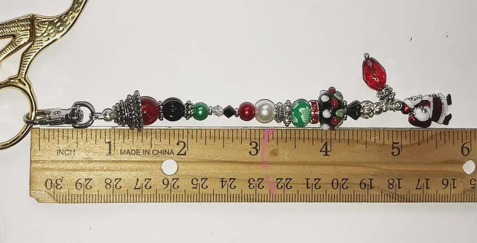 Kelly Clark Studio ~ Enameled Santa Charm Scissor Fob, Scissor Find, Lanyard Fob, Key Fob, Purse Fob, Key Chain Charm