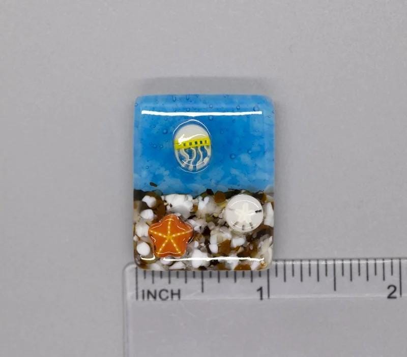 BEAU VERRE ART "Sea Life Fused Glass Needle Minder"  Fused Glass  Magnetic  Needleminder, One-of-a-Kind, Handcrafted 5736