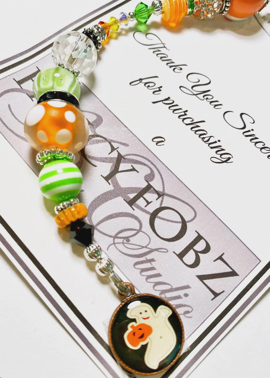 Kelly Clark Studio ~ Ghost Pumpkin Charm Scissor Fob, Scissor Find, Lanyard Fob, Key Fob, Purse Fob, Key Chain Charm