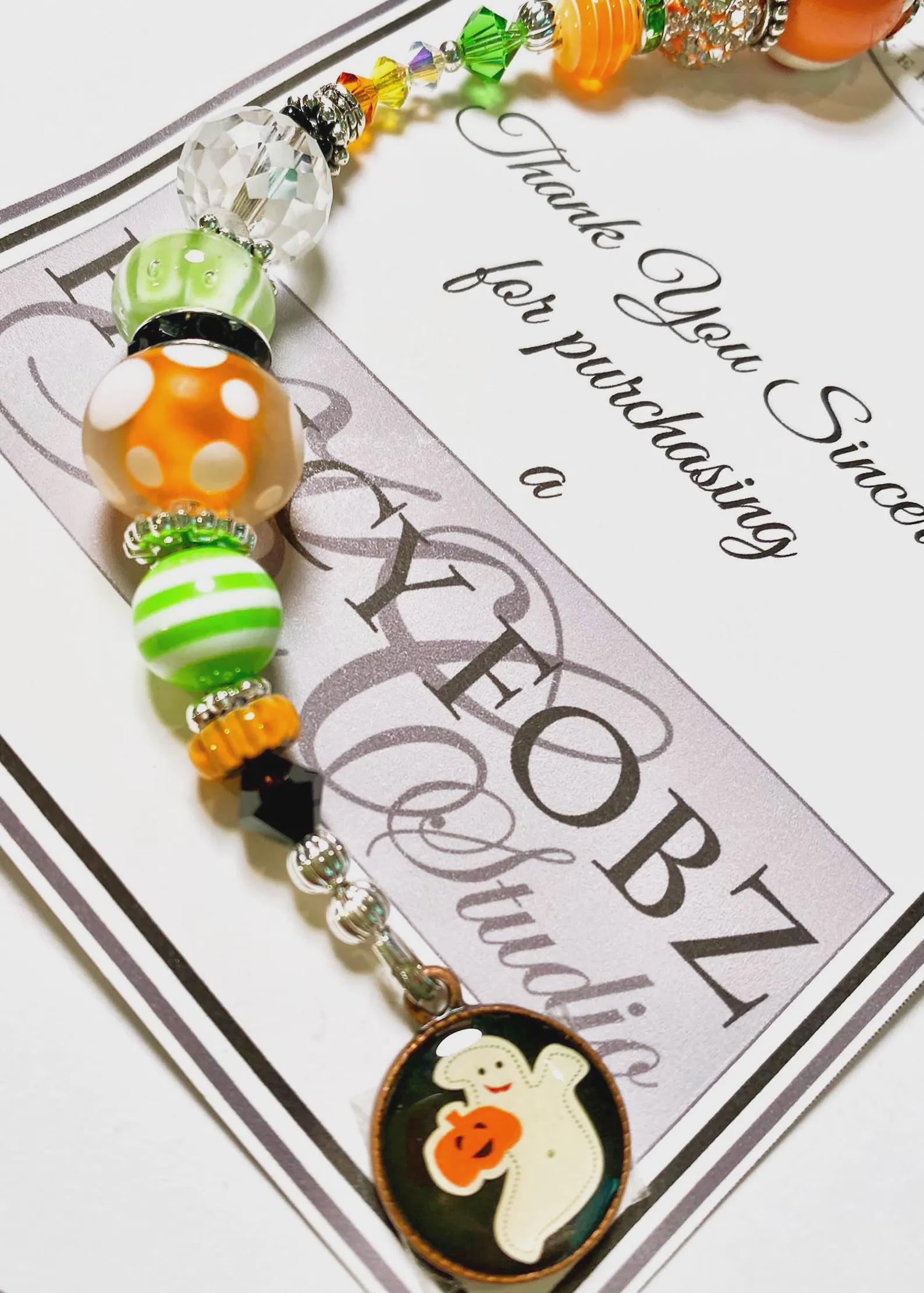 Kelly Clark Studio ~ Ghost Pumpkin Charm Scissor Fob, Scissor Find, Lanyard Fob, Key Fob, Purse Fob, Key Chain Charm
