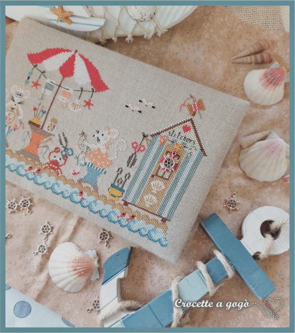 CROCETTE A GOGO "Cross Stitch On The Beach" Counted Cross Stitch Pattern & Charm, Summer, Beach, Sea, Crab, Fish, Stitchers Cabana, Chart