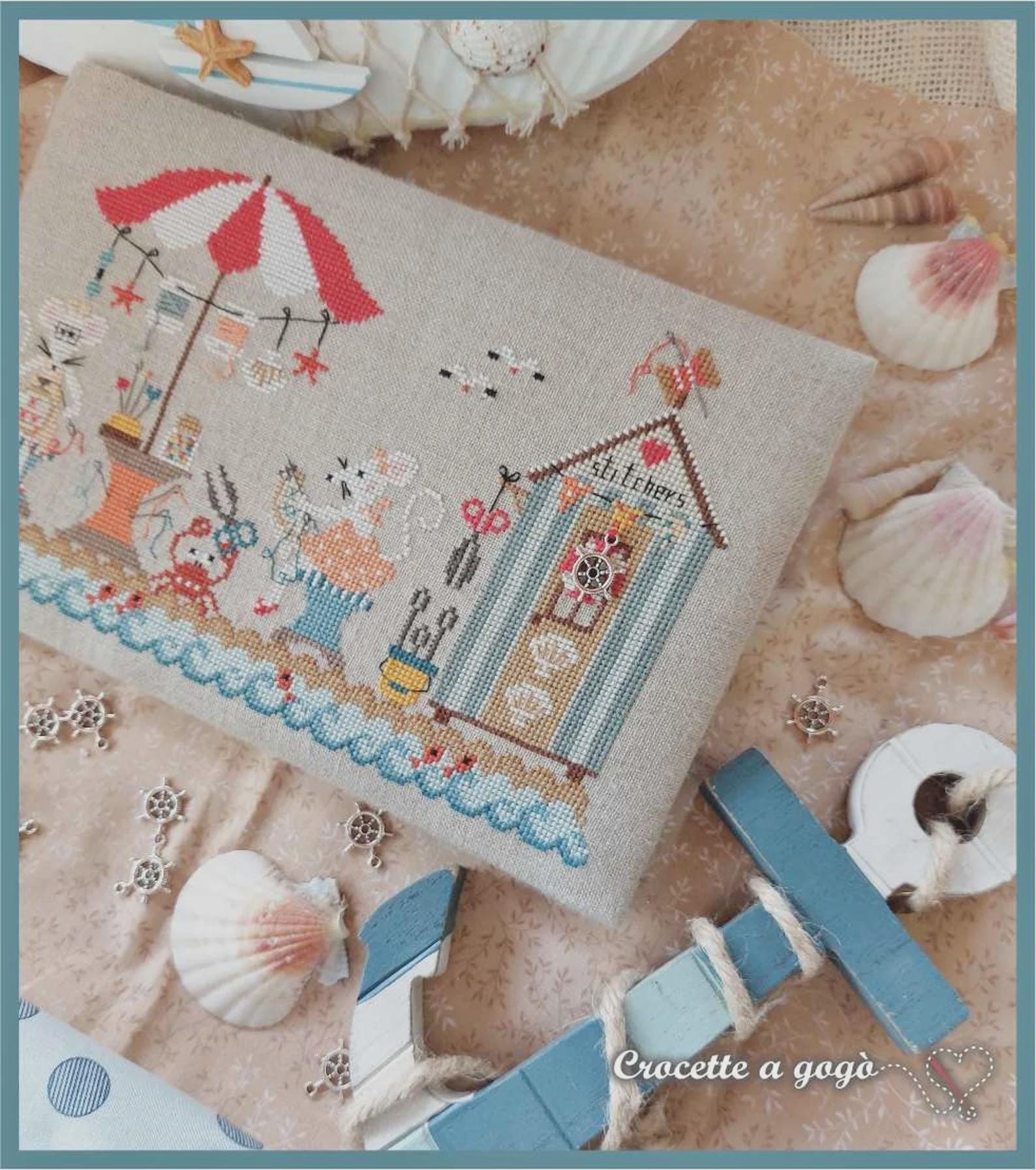 CROCETTE A GOGO "Cross Stitch On The Beach" Counted Cross Stitch Pattern & Charm, Summer, Beach, Sea, Crab, Fish, Stitchers Cabana, Chart