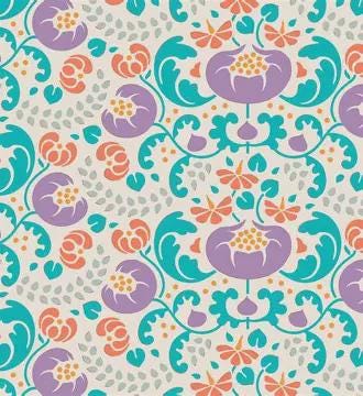 TILDA LAZY DAYS Collection 2019 by Tone Finnanger - Mildred Lilac (oop) - 100% Cotton Fabric, Lazydays, Approx. Size: 74"x 44"