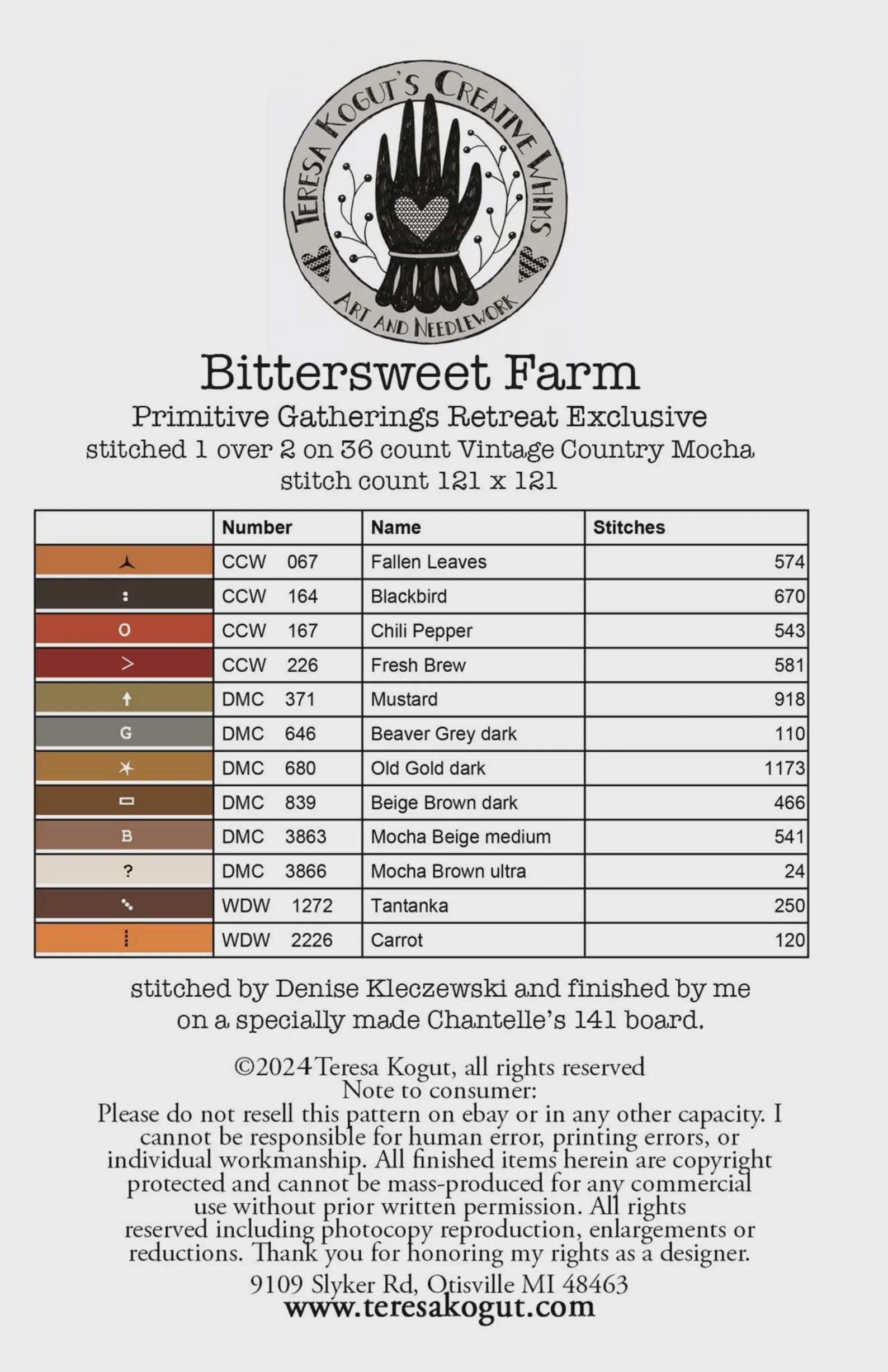 Teresa Kogut Creative Whims "Bittersweet Farm" Counted Cross Stitch Pattern, Chart, Pattern Only