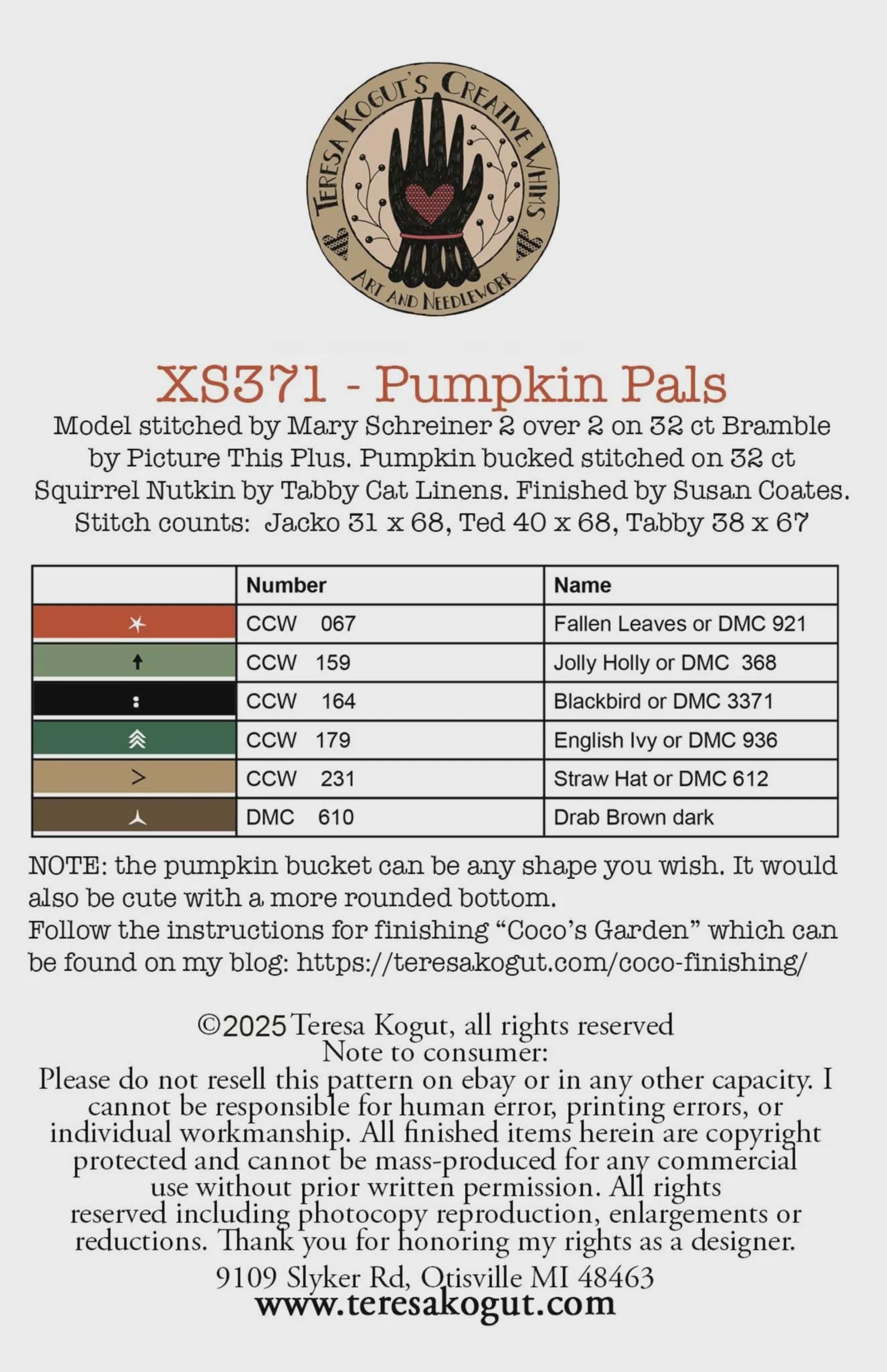 Teresa Kogut Creative Whims "Pumpkin Pals" Counted Cross Stitch Pattern, Chart, Pattern Only