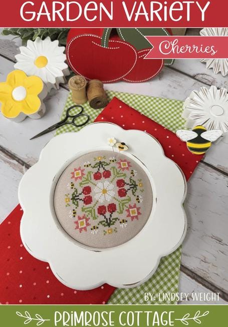 PRIMROSE COTTAGE STITCHES "Garden Variety - Cherries" Counted Cross Stitch Pattern, Pattern Only