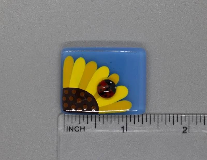 BEAU VERRE ART "Sunflower With Ladybug Fused Glass Needle Minder"  Magnet  Needleminder  One-of-a-Kind, Handcrafted with Love by Kelly