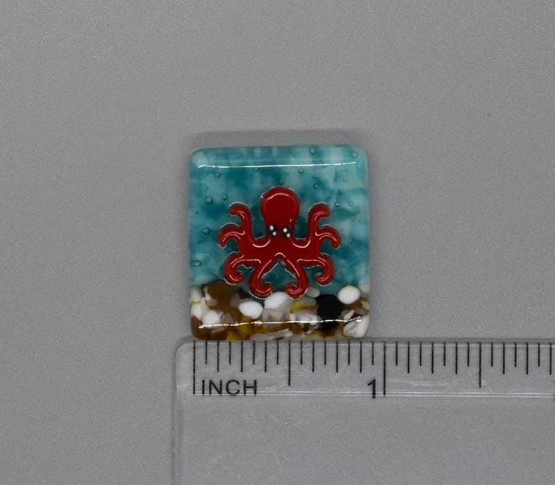 BEAU VERRE ART "Octopus Fused Glass Needle Minder"  Fused Glass  Magnetic  Needleminder, One-of-a-Kind, Handcrafted