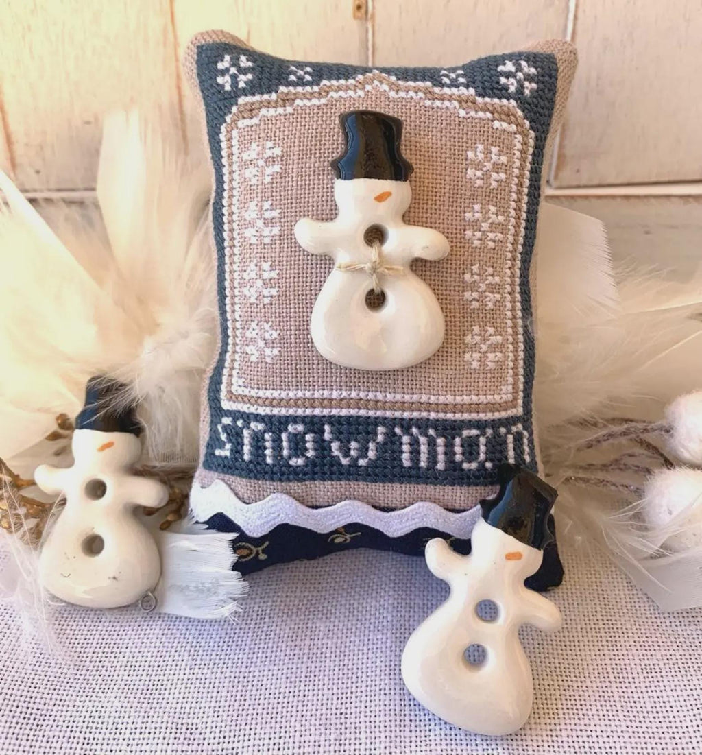 ROVARIS ~ "Snowman Ceramic Little Cushion Kit" Counted Cross Stitch Pattern + KIT, Handcrafted from Samone, Italy