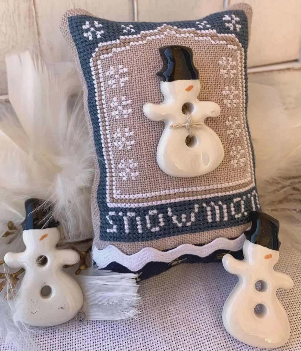 ROVARIS ~ "Snowman Ceramic Little Cushion Kit" Counted Cross Stitch Pattern + KIT, Handcrafted from Samone, Italy