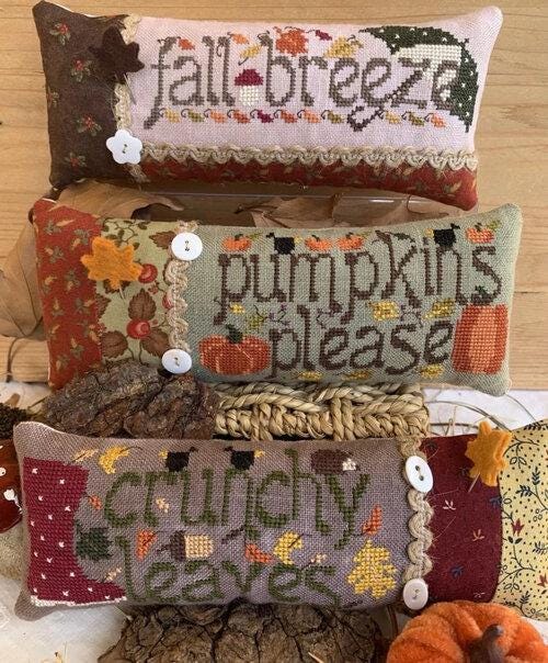 ROVARIS "Pumpkin Please Little Cushions" Counted Cross Stitch Pattern, Fall Breeze, Pumpkins Please, Crunchy Leaves, Pattern Only