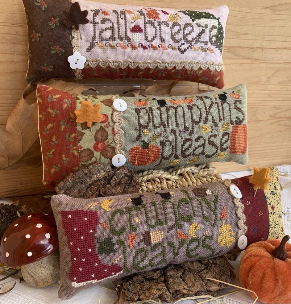 ROVARIS "Pumpkin Please Little Cushions" Counted Cross Stitch Pattern, Fall Breeze, Pumpkins Please, Crunchy Leaves, Pattern Only