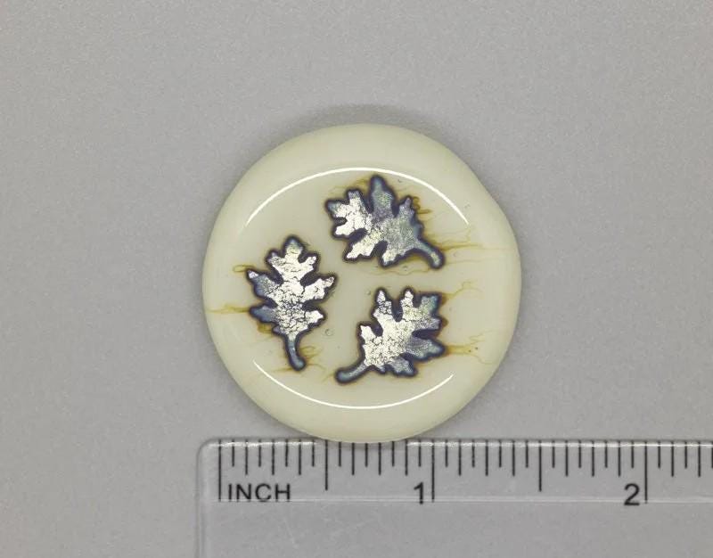 BEAU VERRE ART "Silver Foil Leaves Fused Glass Needle Minder"  Magnet  Beautiful Colors, Needleminder  One-of-a-Kind, Handcrafted
