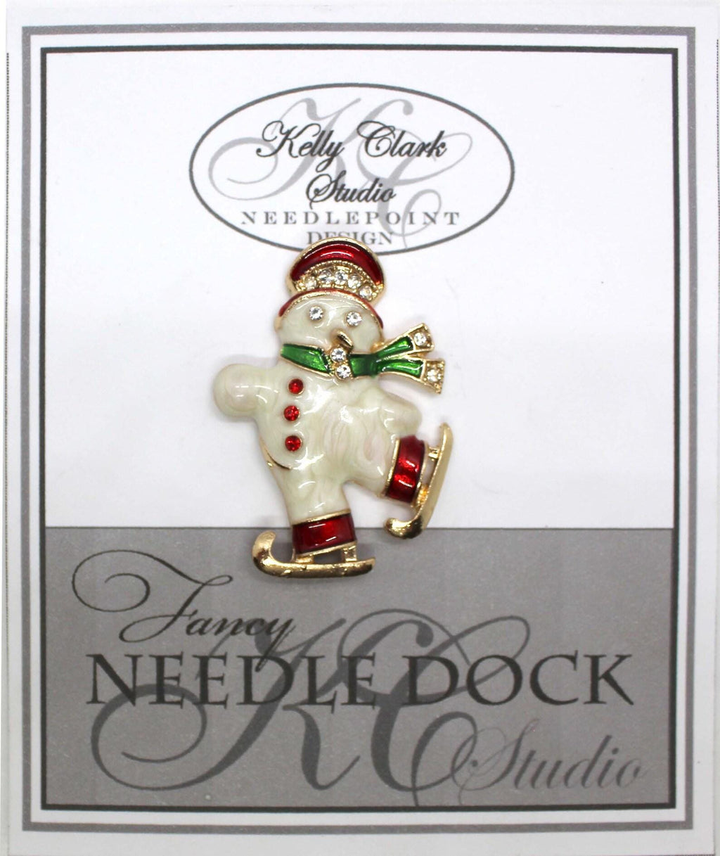 Kelly Clark Studio ~ Skating Snowman Needle Minder, Needle Dock, Canvas Magnet, Needle Garage, Needleminder