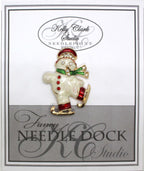 Kelly Clark Studio ~ Skating Snowman Needle Minder, Needle Dock, Canvas Magnet, Needle Garage, Needleminder