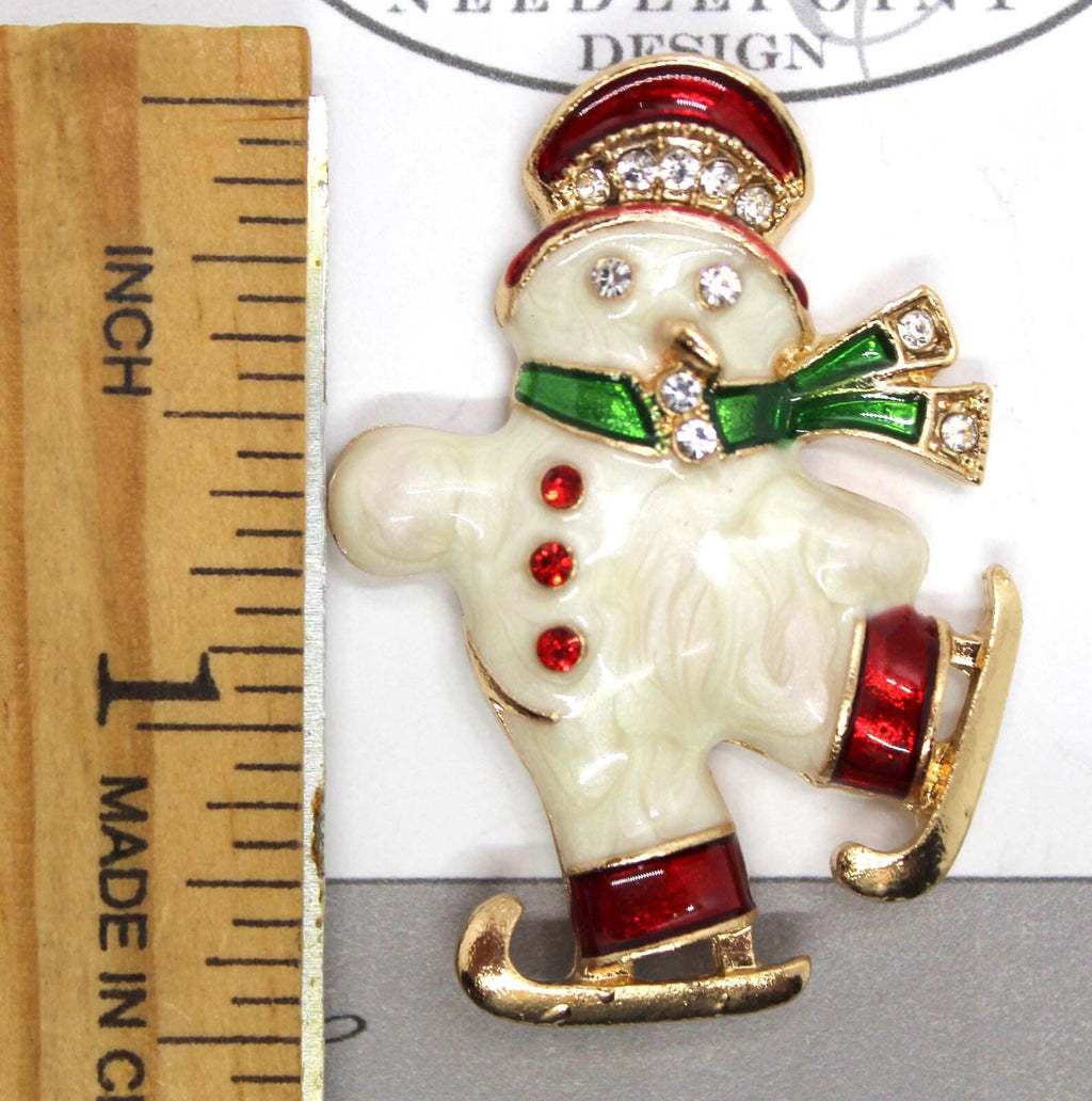 Kelly Clark Studio ~ Skating Snowman Needle Minder, Needle Dock, Canvas Magnet, Needle Garage, Needleminder