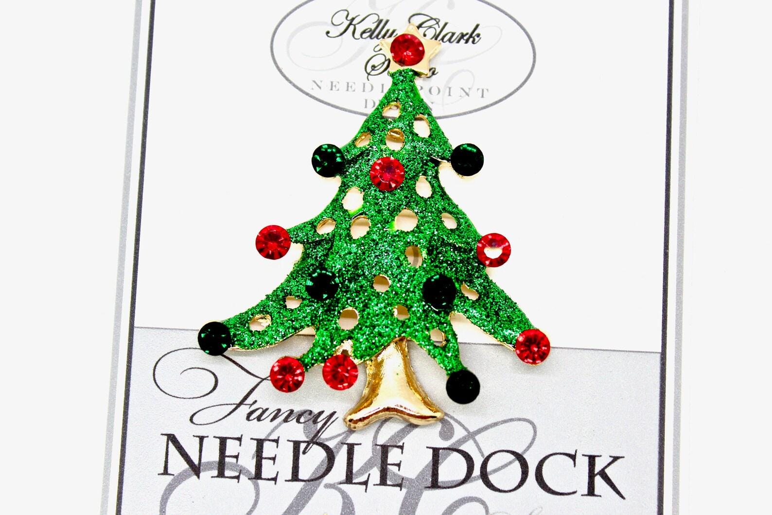 Kelly Clark Studio ~ Emerald Christmas Tree Needle Minder, Needle Dock, Canvas Magnet, Needle Garage, Needleminder