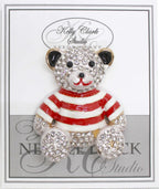 Kelly Clark Studio ~ Teddy with Red Stripes Needle Minder, Needle Dock, Canvas Magnet, Needle Garage, Needleminder