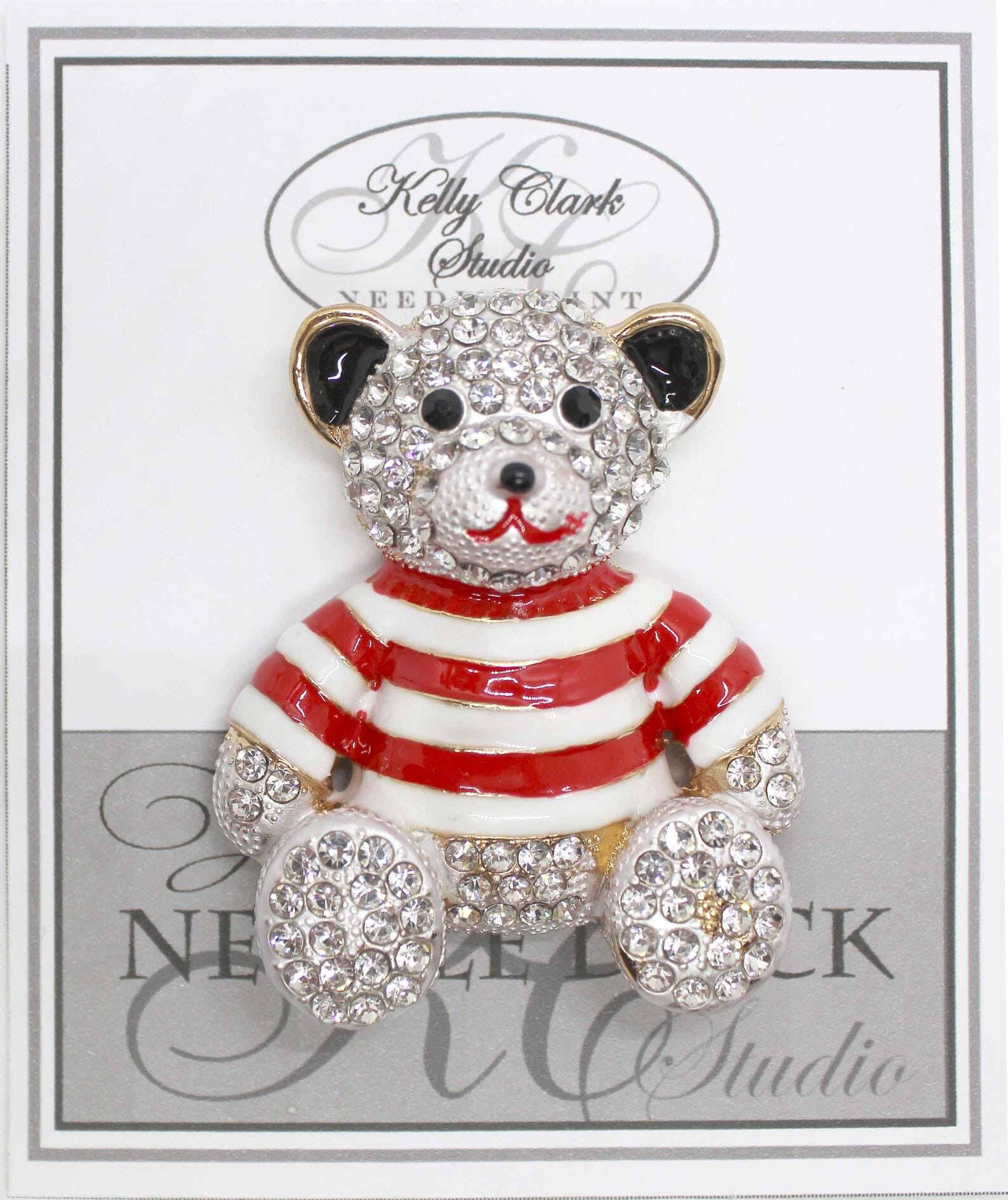 Kelly Clark Studio ~ Teddy with Red Stripes Needle Minder, Needle Dock, Canvas Magnet, Needle Garage, Needleminder