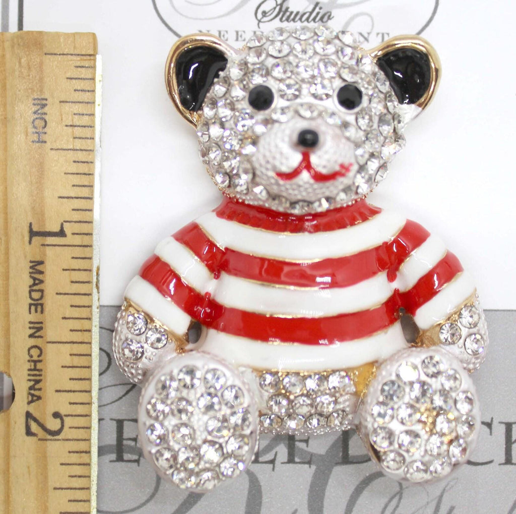 Kelly Clark Studio ~ Teddy with Red Stripes Needle Minder, Needle Dock, Canvas Magnet, Needle Garage, Needleminder