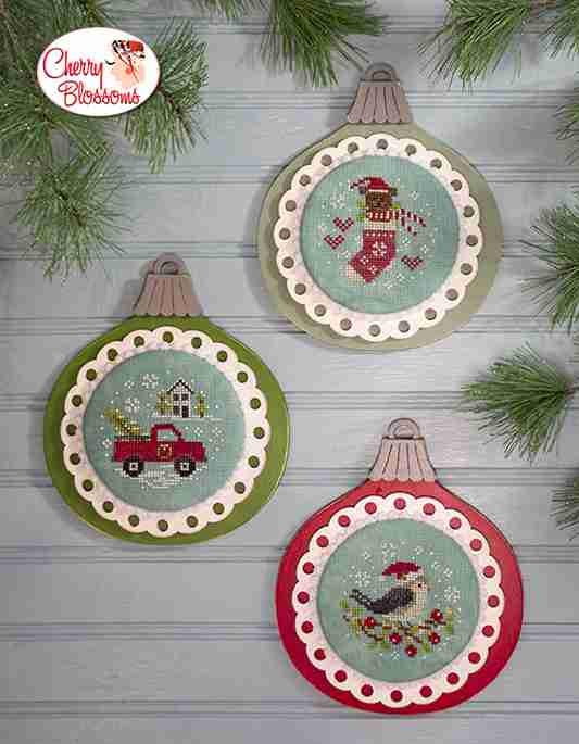 CHERRY BLOSSOMS "Vintage Ornaments - Set Three" Counted Cross Stitch Pattern, Bear, Bird, Truck, Needlework Marketplace 2024