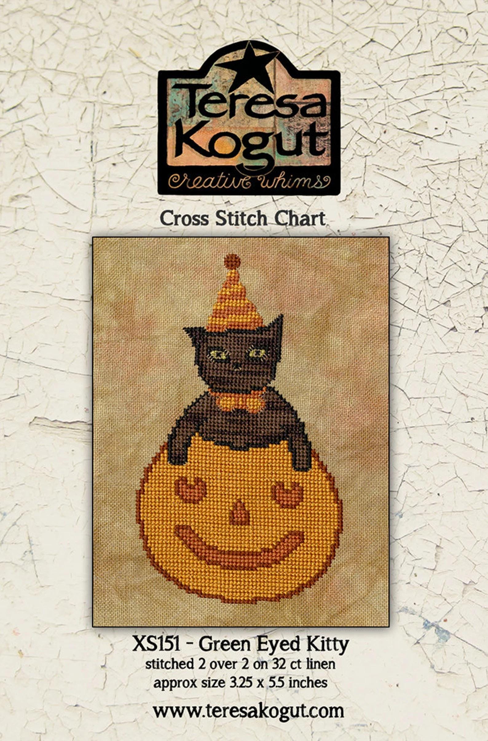 Teresa Kogut Creative Whims "Green Eyed Kitty" Counted Cross Stitch Pattern, Chart, Pattern Only