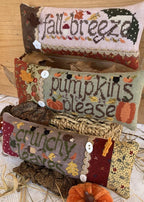 ROVARIS "Pumpkin Please Little Cushions" Counted Cross Stitch Pattern, Fall Breeze, Pumpkins Please, Crunchy Leaves, Pattern Only