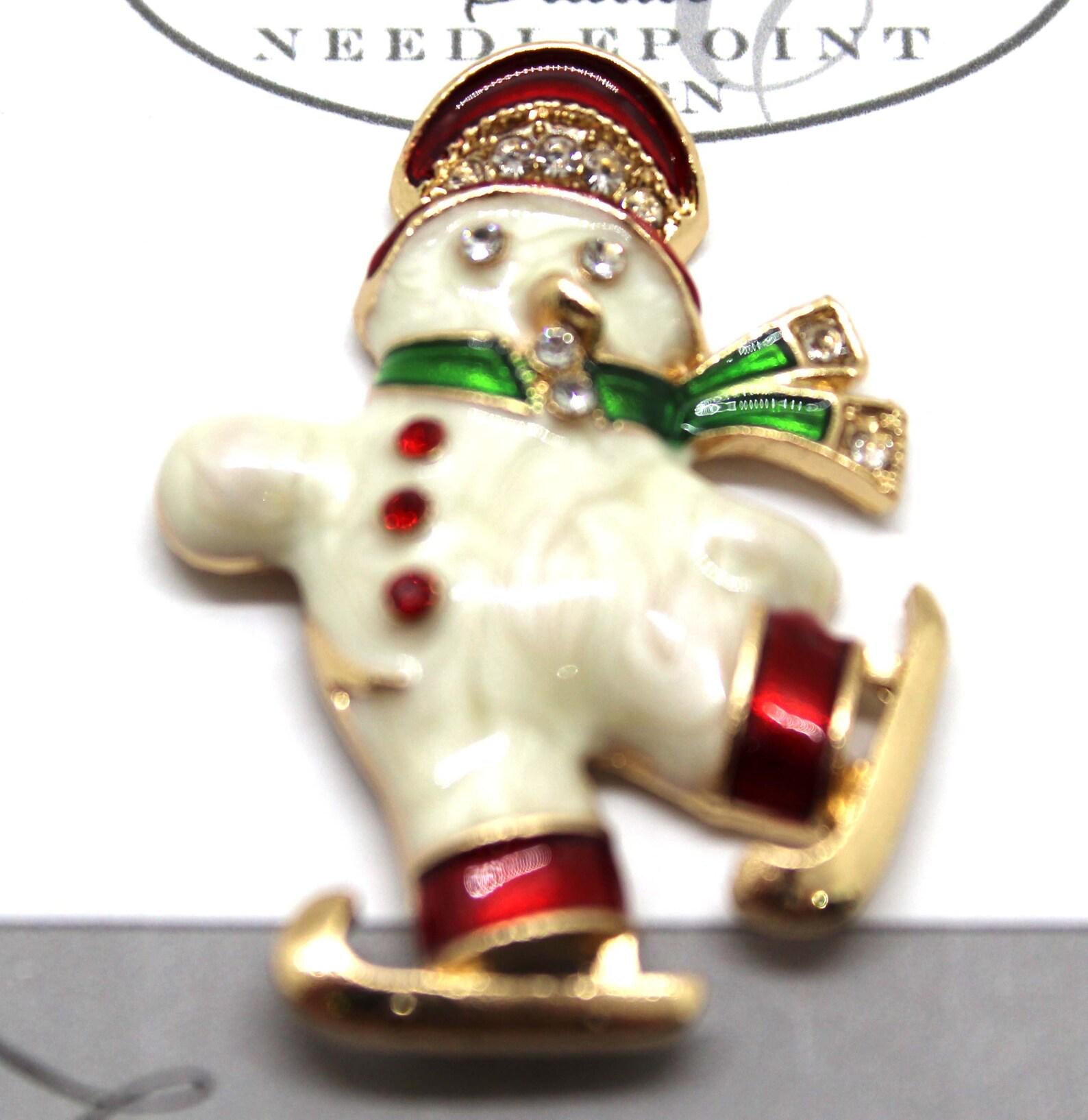 Kelly Clark Studio ~ Skating Snowman Needle Minder, Needle Dock, Canvas Magnet, Needle Garage, Needleminder