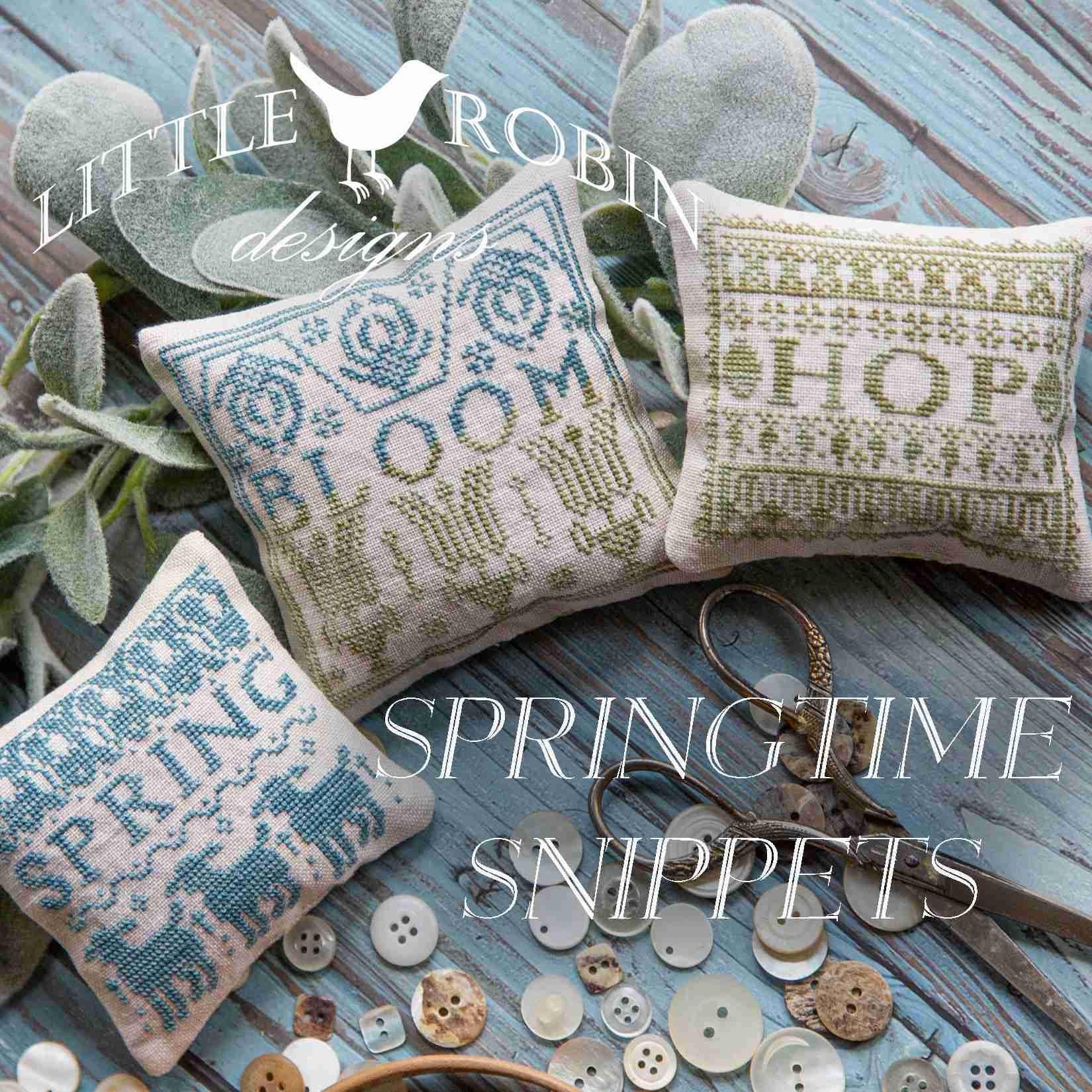 LITTLE ROBIN DESIGNS "Springtime Snippets" Counted Cross Stitch Pattern, Chart, 3 Designs, Pattern Only