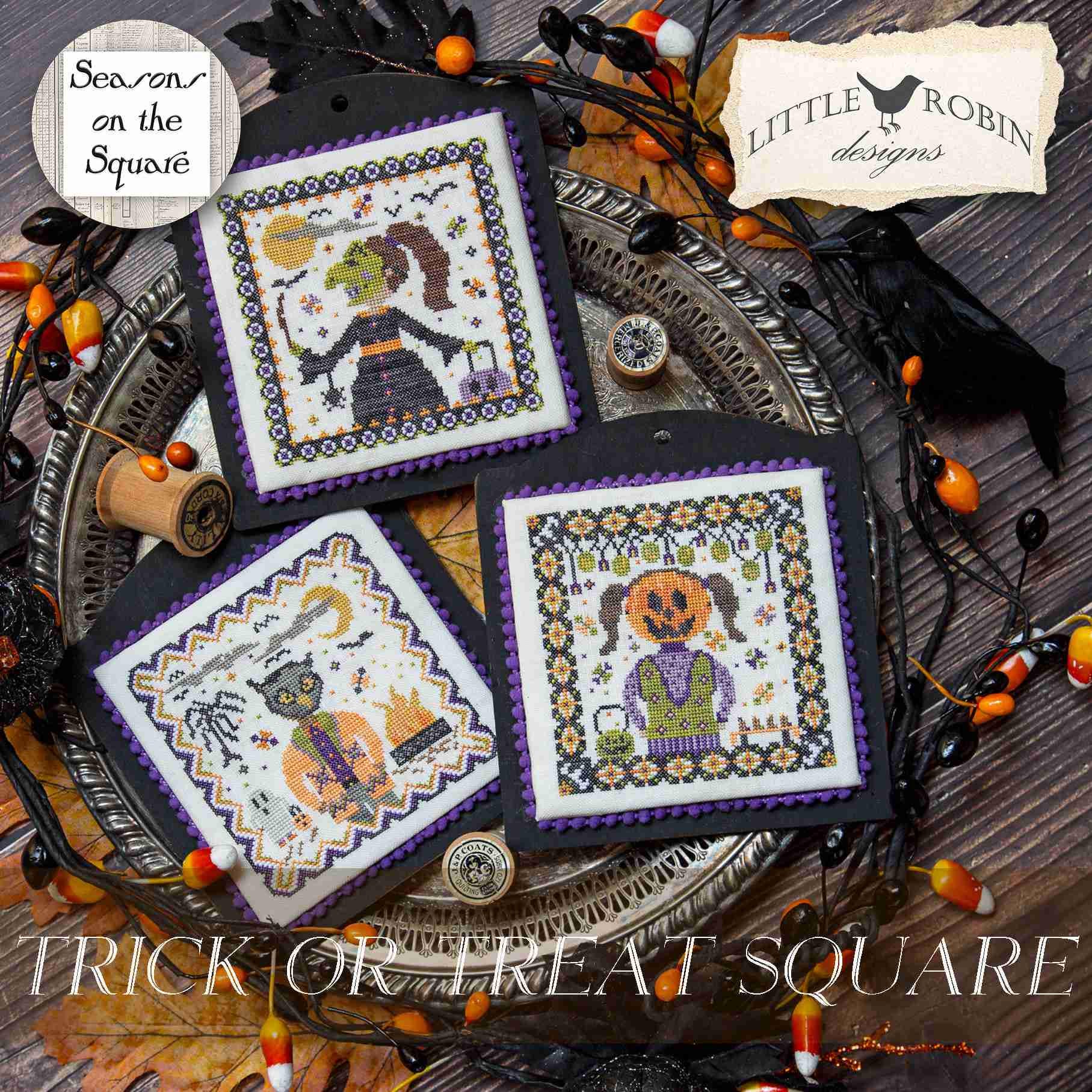 LITTLE ROBIN DESIGNS "Trick or Treat Square" Counted Cross Stitch Pattern, Chart, Needlework Marketplace 2025, Pattern Only