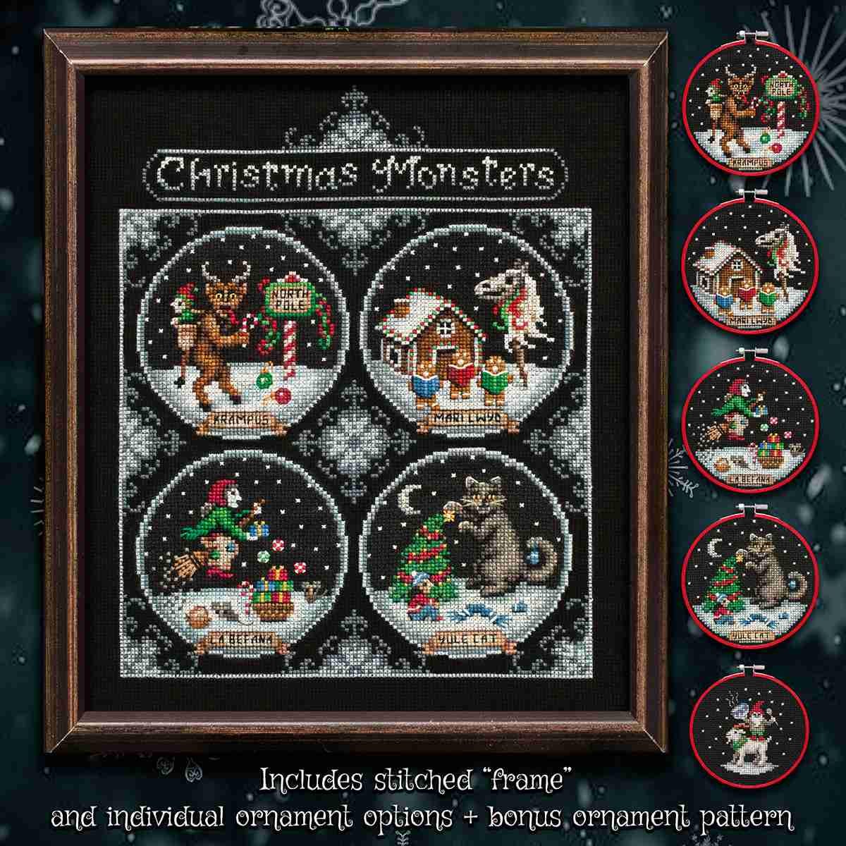 LOLA CROW "Christmas Monsters" Counted Cross Stitch Pattern, Needlework Marketplace 2025, Chart, Pattern Only