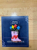 KINGSLAND NEEDLE MINDER ~ Pink or Blue Tulip Rain Boots Needle Minder, Needle Dock, Canvas Magnet, Needle Garage, Needleminder