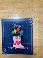 KINGSLAND NEEDLE MINDER ~ Pink or Blue Tulip Rain Boots Needle Minder, Needle Dock, Canvas Magnet, Needle Garage, Needleminder