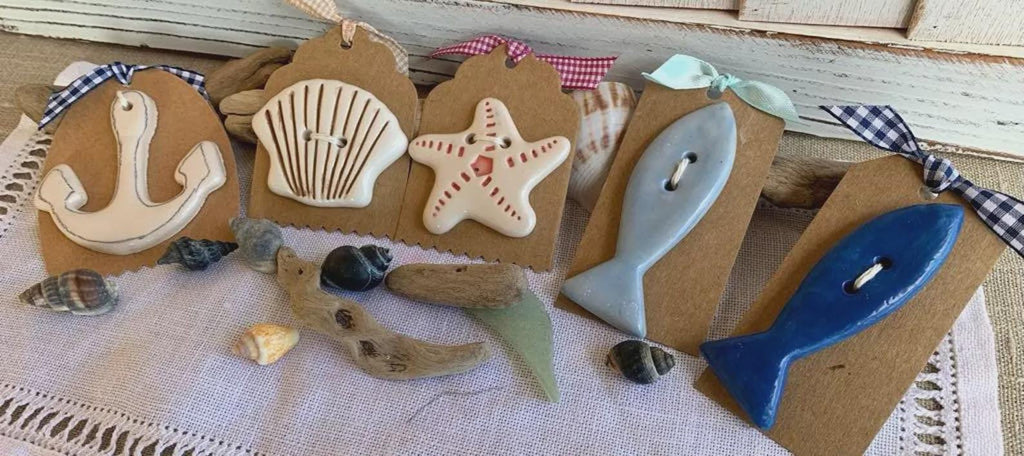 Rovaris ~ Ceramic Sea Buttons, Starfish, Anchor, Shell and Fish, Handcrafted and Imported from Samone, Italy