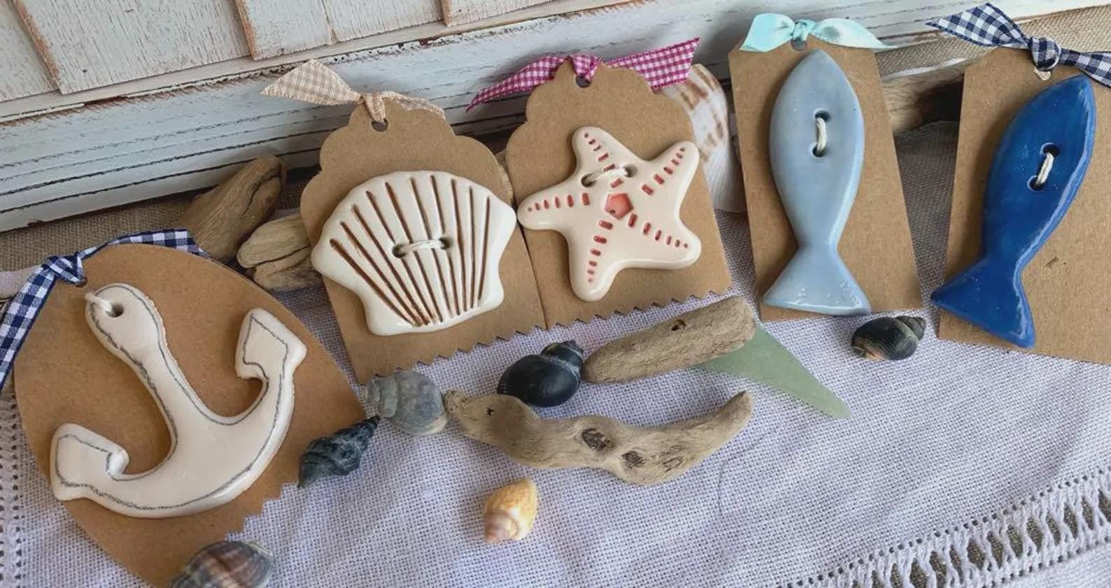 Rovaris ~ Ceramic Sea Buttons, Starfish, Anchor, Shell and Fish, Handcrafted and Imported from Samone, Italy