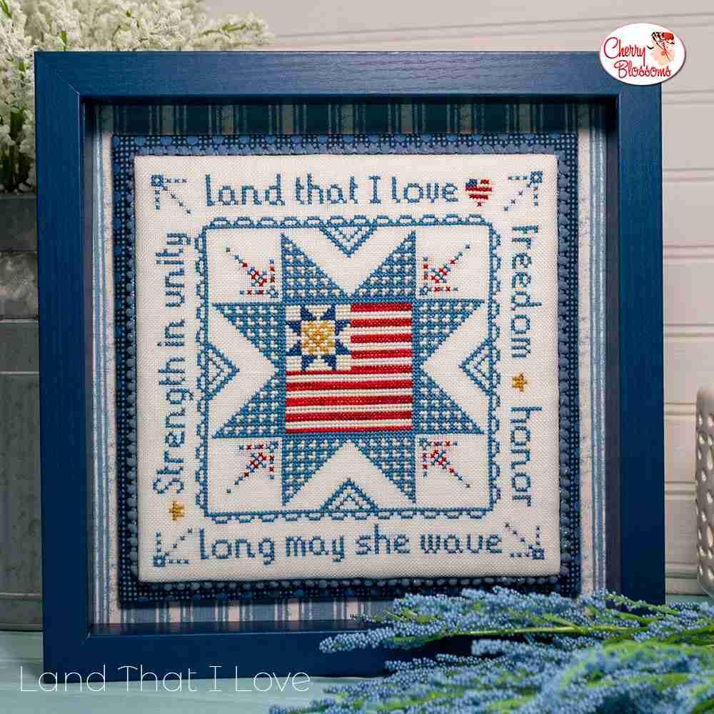 CHERRY BLOSSOMS "Land That I Love" Counted Cross Stitch Pattern, Chart, Paper Pattern