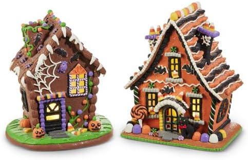 Halloween Decorations ~ Lighted Halloween Gingerbread House ~ 9.5" (Set of 2) ~ Halloween Decor K132 ~ New for 2025