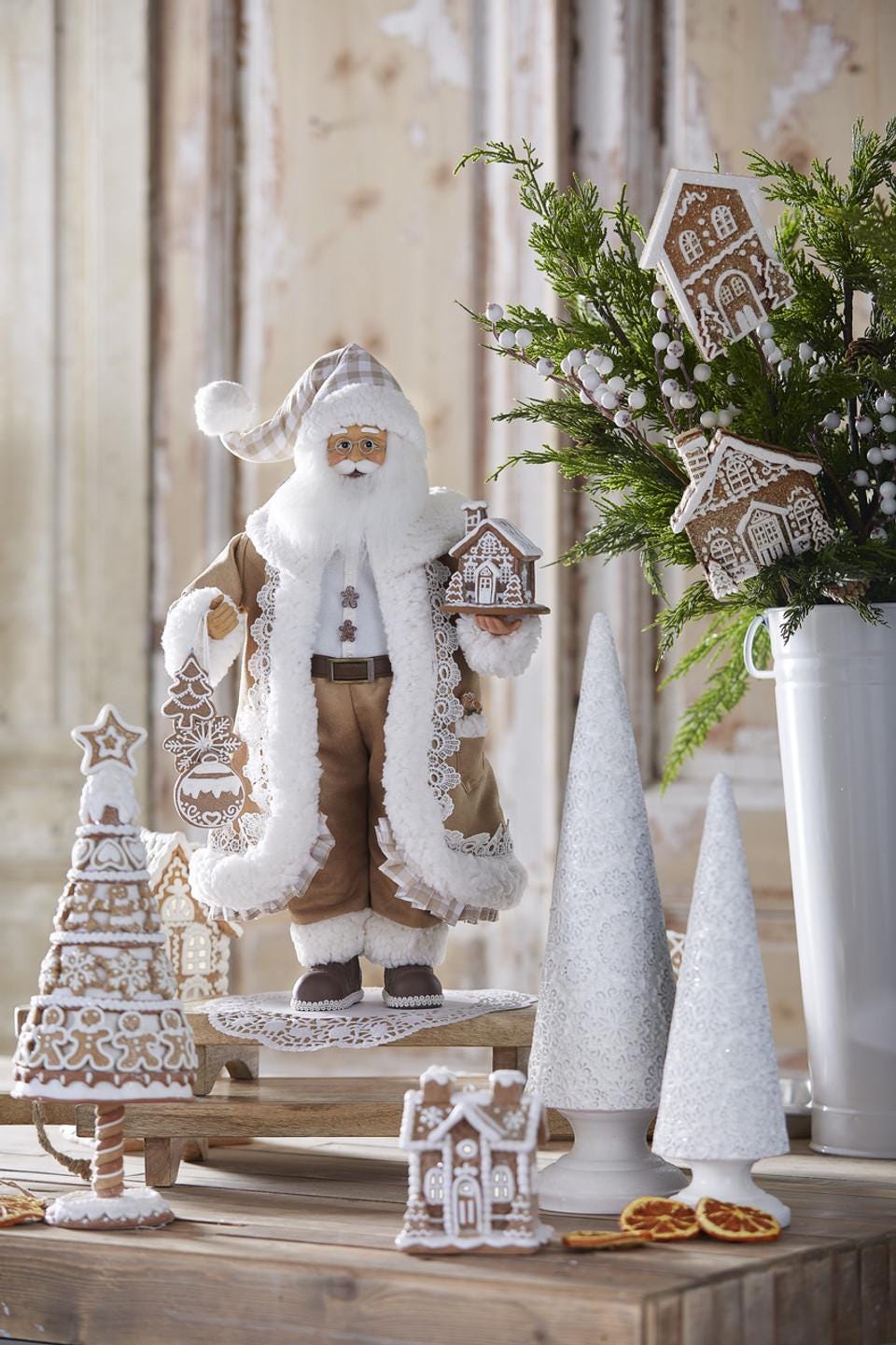 Santa Figurine ~ 18" Gingham Gingerbread Christmas Santa Figure ~ Free Shipping ~ Christmas Decor K124 ~ New for 2025