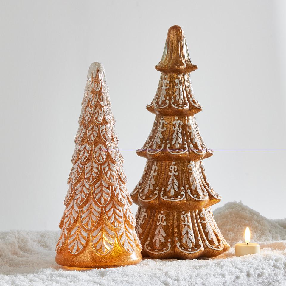 Gingerbread Trees ~ 14.5" ~ Set of 2 Ornate Glass Gingerbread Trees ~ Christmas Decor K118 ~ Free Shipping ~ New for 2025