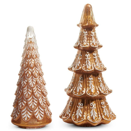 Gingerbread Trees ~ 14.5" ~ Set of 2 Ornate Glass Gingerbread Trees ~ Christmas Decor K118 ~ Free Shipping ~ New for 2025