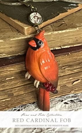 The PRIMITIVE HARE "Red Cardinal Scissor Fob" Handmade in Italy ~ Needlework Marketplace 2025