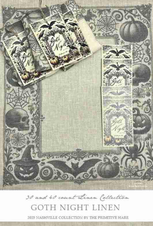 The PRIMITIVE HARE "Goth Night 36ct Linen" Handmade in Italy ~ Needlework Marketplace 2025
