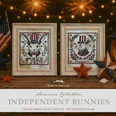 The PRIMITIVE HARE "Independent Bunnies" Counted Cross Stitch Pattern ~ 2 Patterns ~ Italy ~ Needlework Marketplace 2025