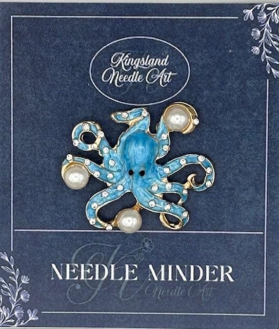 KINGSLAND NEEDLE MINDER ~ Blue Pearl Octopus Needle Minder, Needle Dock, Swarovski Crystal Enamel Magnet, Needle Garage, Needleminder