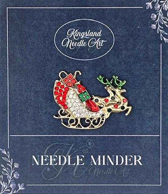 KINGSLAND NEEDLE MINDER ~ Sleigh With Reindeer Needle Minder, Needle Dock, Needle Nanny, Canvas Magnet, Needle Garage, Needleminder