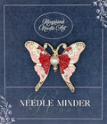 KINGSLAND NEEDLE MINDER ~ Pink & Red Butterfly Needle Minder, Needle Dock, Swarovski Crystal Enamel Magnet, Needle Garage, Needleminder