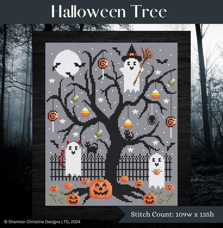 SHANNON CHRISTINE DESIGNS "Halloween Tree" Counted Cross Stitch Pattern, Chart, Pattern Only